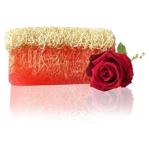 STORELUXY Red Rose Soap Bar with Loofah Cover