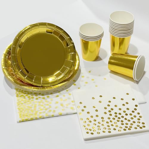 32pcs Metallic Gold Paper Plates,7 inch Foil Golden Party Paper Plates Tableware Solid Colour Round Dinner Plate for Christmas,Birthday,Wedding,Picnic, BBQ,Bar,Restaurant and Party Table Décor - Image 4