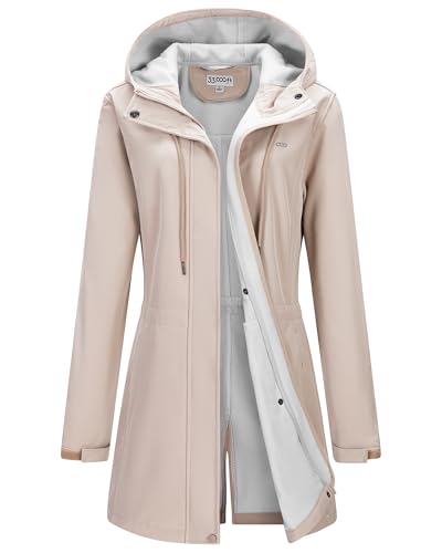 33,000ft Women's Softshell Long Jacket with Hood Fleece Lined Windproof