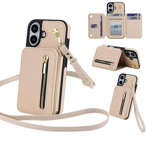 Housse iPhone 17 avec béquille et 6 fentes cartes protection antichoc abricot