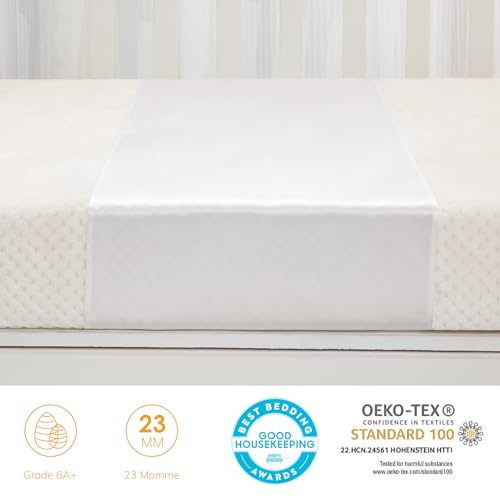 Image of PROMEED 2 Pack 100% Mulberry Silk Crib Sleeve for Baby Hair Loss Prevention, Premium 23 Momme Natural Silk Bassinet Slip for Bassinets /Cradles /Cots /Cribs (White)