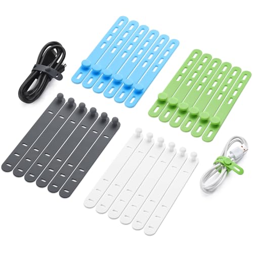 24 Pcs Silicone Cable Ties Cord Organizer Ties Cord Ties Reusable Cord Wrap Cable Organizer 5Inch Cable Management (4 Color) Cbfoeyk