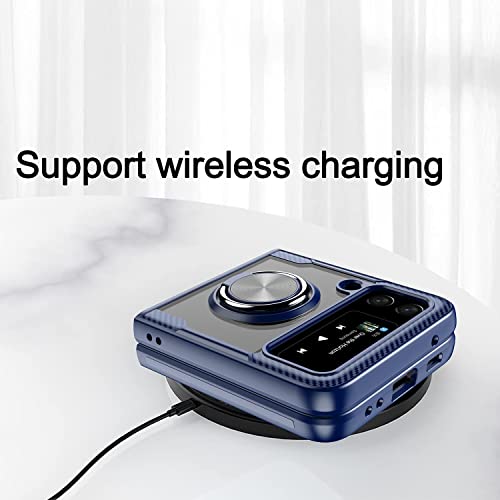 Compatible With Samsung Z Flip 3 Case,Full Body Shockproof Hard Clear Phone Case With 360 Rotate Magnetic Ring Holder Kickstand [Drop Protection] Slim Protective Cover For Galaxy Z Flip 3 Case -Blue #TOP3