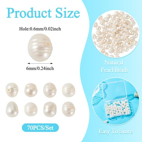 Image of Beadthoven 70pcs Natural Freshwater Cultured Pearls 6mm Irregular Potato Nuggets Beads Oval Rice Loose Beads for Jewelry Making Bracelet Necklace Earrings Bead Hole:0.6mm