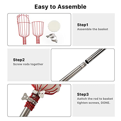 Fruit Picker, 8 Ft Fruit Picker Pole With Large Basket, Length Adjustable Gardening Tools, Picking Peaches, Mango, Apple, Orange, Fruit Catcher For Trees With Metal Long Handle, Extra Carrying Bag #TOP4