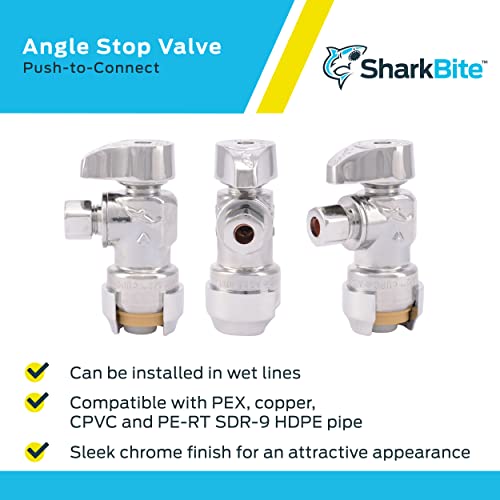 Sharkbite 1/2 X 1/4 Inch Compression Angle Stop Valve, Quarter Turn, Push To Connect Brass Plumbing Fitting, Pex Pipe, Copper, Cpvc, Pe-Rt, Hdpe, 23336-0000Lf #TOP3