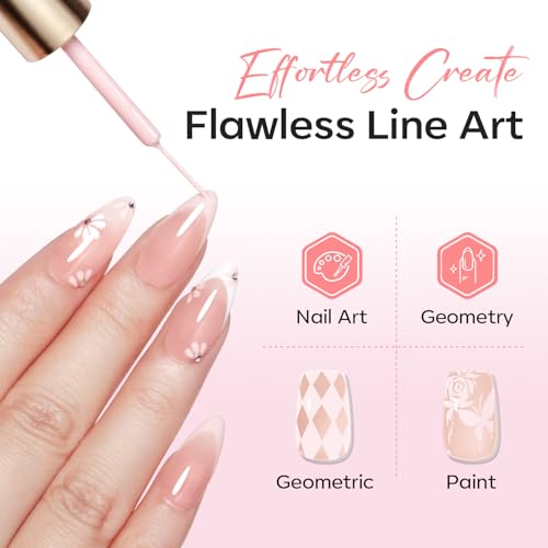 Image of modelones Pink French Tip Liner Gel Polish 15ml Built-in Fine Brush | Baby Pink Nail Art Gel Paint Swirl Fine Line Design Beginner Friendly Long Lasting Soak Off U V Cure DIY Soft Salon Manicure