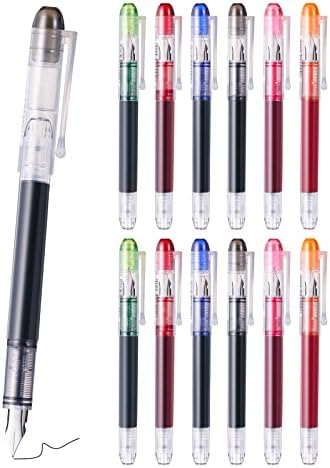 12 Pieces Multicolor Disposable Fountain Pens, Smooth-Writing Office Supplies for Sketching, Journaling, Calligraphy, Doodling and Holiday Christmas Gifts