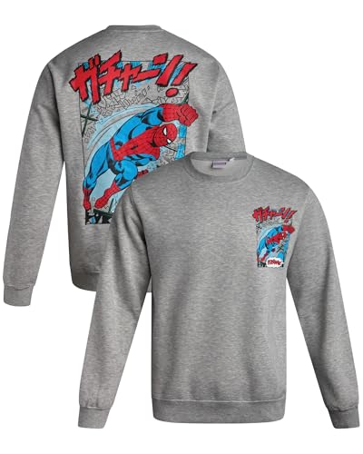 Marvel Avengers Mens Sweatshirt - The Amazing Spiderman Punisher Deadpool Fleece Crewneck Pullover Graphic Sweatshirt for Men, Spiderman Light Heather Grey, Small