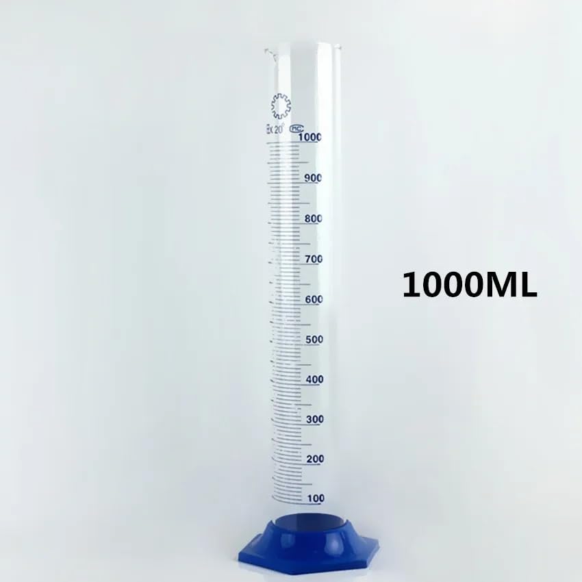 Cilindro graduato in vetro con scala 10/25/50/100/250/500/1000ml base in plastica for esperimenti chimici(1000ml)