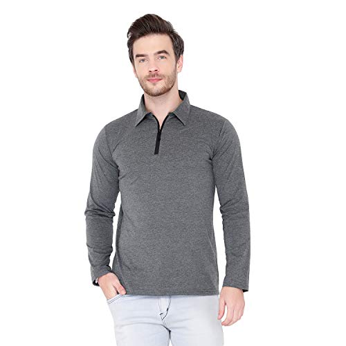 Image of Men's Cotton Blend Full Sleeve Zip Neck Polo T-Shirt (Pack of 1)
