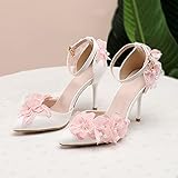 Brautschuhe Damen, 8Cm Kleid Spitz Stiletto Sandalen Spitze Blume Perle Elegant Komfort Mode Pumps Für Hochzeit Party Abend Abschlussball,Rosa,37 EU