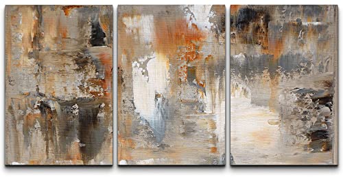 wall26 Canvas Print Wall Art Set Black, White & Orange Brushstrokes Abstract Shapes Illustrations Modern Art Chic Colorful Multicolor Ultra for Living Room, Bedroom, Office - 24"x36"x3