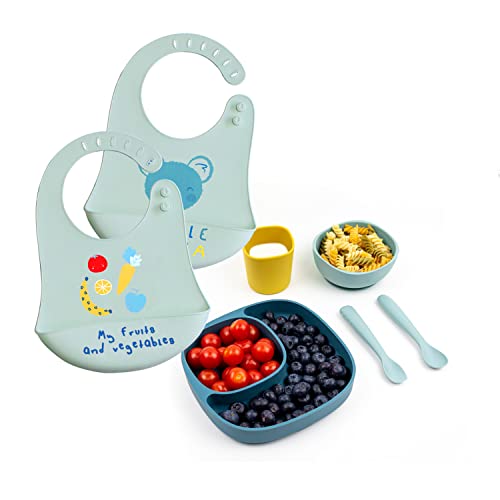 Silicone Baby Led Weaning Set | Green | 7 Piece Baby Dishes and Utensils Set | BPA Free | Toddler Feeding Supplies | Dishwasher, Microwave, Oven & Freezer Safe | Infant Feeding | First Stage Eating Silicone Baby Led Weaning Set | Green | 7 Piece Baby Dishes and Utensils Set | BPA Free | Toddler Feeding Supplies | Dishwasher, Microwave, Oven & Freezer Safe | Infant Feeding | First Stage Eating