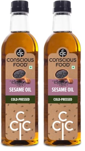 Image of Conscious Food Cold Pressed Sesame oil | 500 ml | Gingelly Oil | Natural | Black Sesame Oil | Unrefined Til Oil | Chemical-Free (Pack of 2)