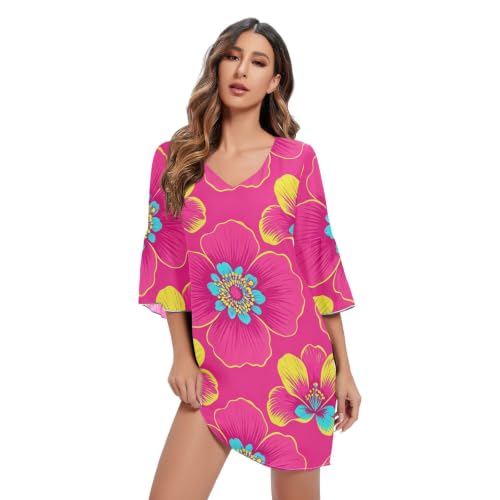 Robe trapèze en mousseline de soie magenta avec col en V élégant