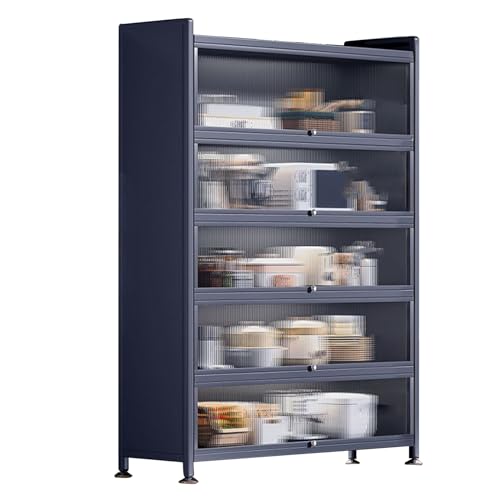 Armario de almacenamiento de cocina con puertas abatibles, organizador de encimera para microondas, cafetería y despensa