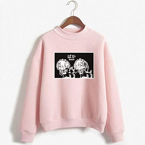 Moletom Gola Redonda Unissex Algodão Re:Zero Ram Rem Baka Anime (Rosa Bebê, M)