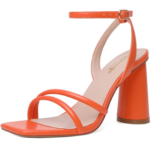 Image of RIBONGZ Block Heels Prom Heeled Sandals for Women Chunky Square Open Toe Strappy High Heels Ankle Strap Wedding Bridal Shoes High Heel Sandals for Party Dress