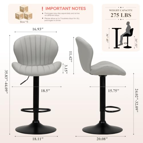 Image of MALOL Bar Stools Set of 6, Swivel Adjustable Height Leather Bar Chair,Grey