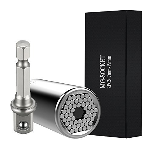 Universal Socket - BUIEJDOG Multi-function 1/4’’-3/4’’ (7mm-19mm) Sockets Wrench Set with Chrome Vanadium Steel Power Drill Adapter, Professional Repair Tools for Men Husband Dad Father DIY Handyman