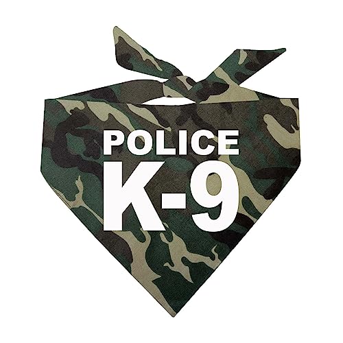 Police K-9 Dog Bandana | 100% Cotton Triangle | Made in USA | Working Dog Costume | K-9 Unit Theme | Patrol & Protection | Parade Party | Trick or Treat | Camo One Size (93)