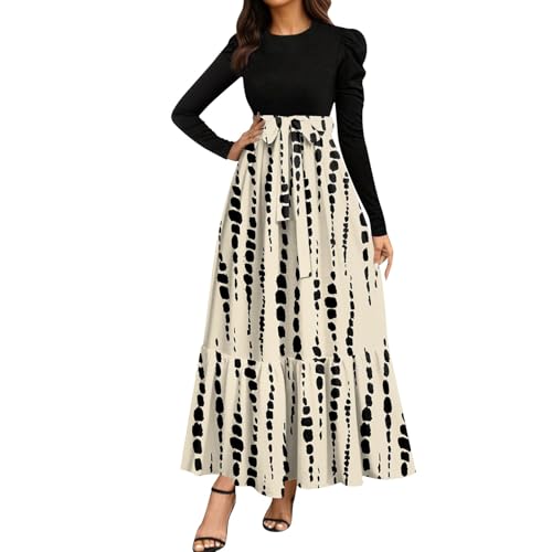 Womens Long Sleeve Maxi Dress Elastic Wasit 2025 Wedding Guest A Line Dresses Flowy Bohemian Casual Fall Winter Dress