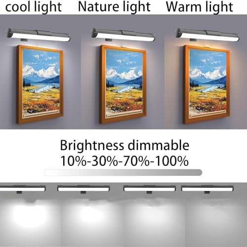 Image of MIOBLUE Picture Light Battery Operated, 13.8in Wireless Art Light for Paintings, Dimmable 4400mAh Recharging Battery Display Light with Remote Control for Wall, Gallery Dartboard Art Bedroom