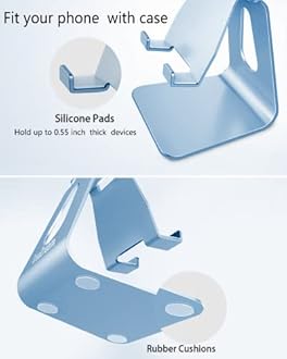 CreaDream Adjustable Cell Phone Stand, Phone Stand, Cradle, Dock, Holder, Aluminum Desktop Stand Compatible with Phone 13 12 Pro Max Charging, Accessories Desk, All Mobile Phones, Sierra Blue