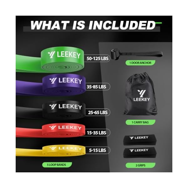 LEEKEY Pull Up Assistance Bands, Resistance Bands for Exercise, 5-Pack - Image 2