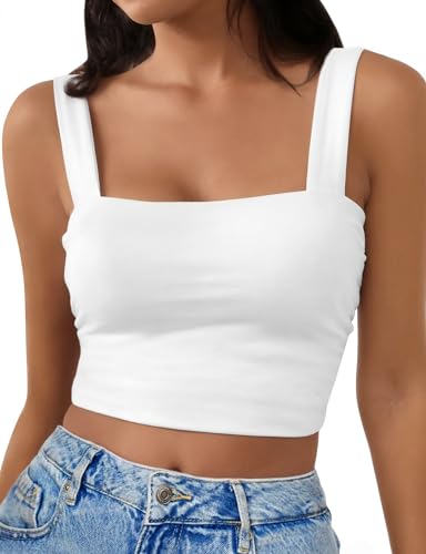 Square Neck Tops for Women, Sleeveless Crop Tops Women, Sexy Cropped Double Layered Tank Tops, Women Workout Basic Top