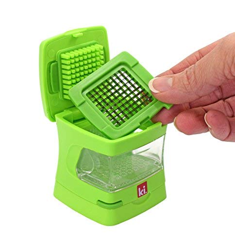 Kitchen Innovations Garlic-A-Peel Garlic Press, Crusher, Cutter, Mincer, and Storage Container - Includes Silicone Garlic Peeler - Easy to Clean - Stainless Steel Blades – (Green), standard
