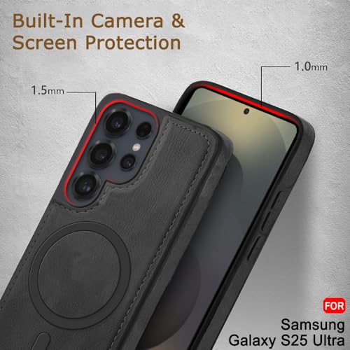 Image of TheGiftKart Genuine Leather Finish Back Cover Case for Samsung Galaxy S25 Ultra 5G | Raised Edges for Camera & Screen Protection | Shockproof Stunning Minimalist Design (MagSafe Compatible, Black)