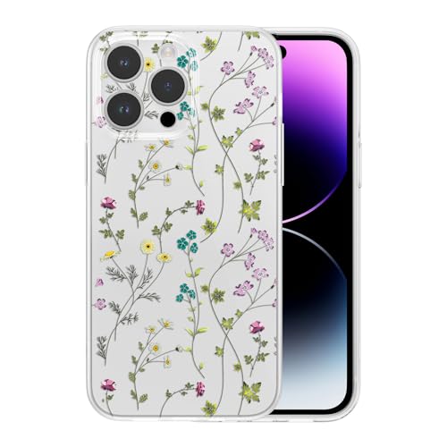 Image of RALEAVO Floral Case for iPhone 13 Pro, Clear Case with Flower Branch Pattern, Cute Cover Case for Girls Women, Slim Thin Soft Silicone Shockproof Phone Case, Wireless Charging Compatible, Transparent | for iPhone 13 Pro Case Clear with Cute Flower Branch Pattern,Pretty Case for Girls Women,Soft Silicone Shockproof Cover