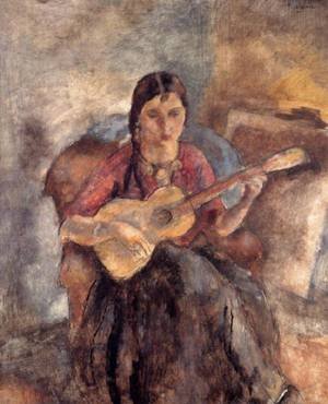 Peinture à l'huile Jules Pascin Gypsy with a Guitar 1928 - Tableau Toile 36x48