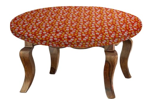 Image of The Furnishing Tree Round Elastic Fitted Center Tpoy Table Cover WxL 18x18 Inches Mini Floral Pattern Orage