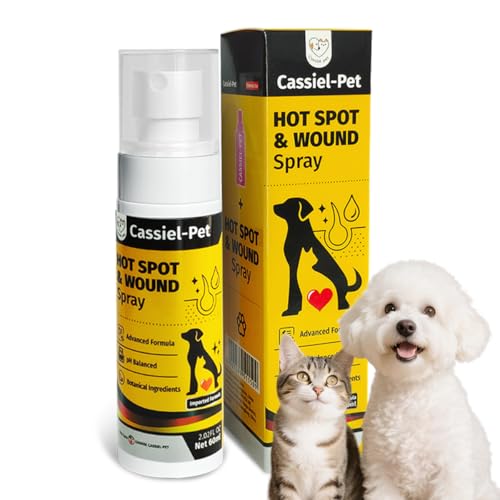 Cassiel pet Hot Spot Spray Treatment Wound Care & Itch Relief Spray for Dogs and Cats Relives Scratching Itchy Skin and Paw Licking for All Animals 2.02oz