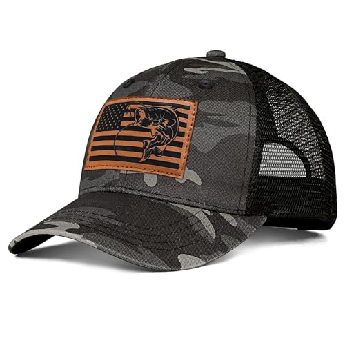 Image of Fishing Hat Fishing Gifts for Men Bass Fish Flag Gear Accessories Stuff Trucker Hat Snapback Baseball Cap