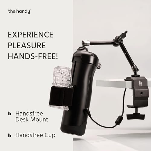 the handy masturbator with handsfree desk mount and cup bundle - interactive male stroker - adult sex toys