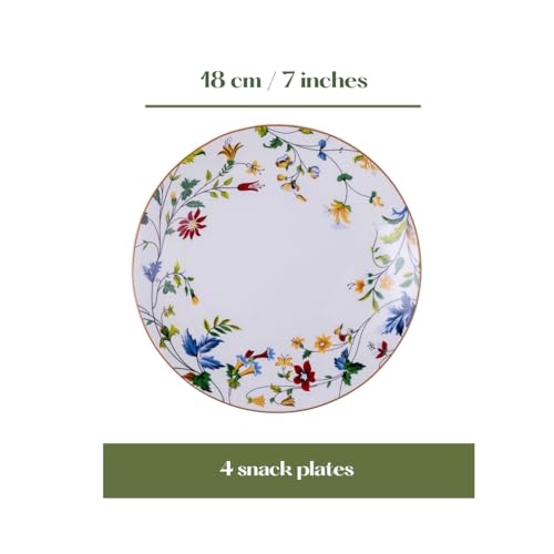 Image of GOLDEN QUEEN'S Snack Plates Set of 4 | Perfect for Snacks, Desserts, Appetizers, Salads, Tapas, Cheese | 7 inches Wide | Microwave Safe - Summer Florals