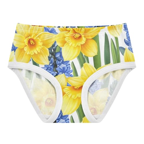 Yellow Daffodils Blue Hyacinths Floral Little Girl Panties Girls Underwear Toddlers Cotton Fun Briefs Kids Undies 2t