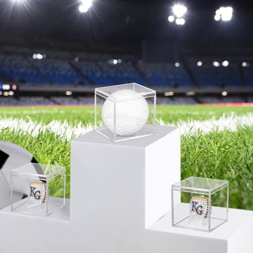 Image of 6 Pack Championship Ring Display Case Clear Acrylic Display Case Mini Baseball Softball Ring Holder Single Ring Display Box Stand 1 Slot Ring Hole Storage Box Gift for Sports Fans, 2.16 Inch