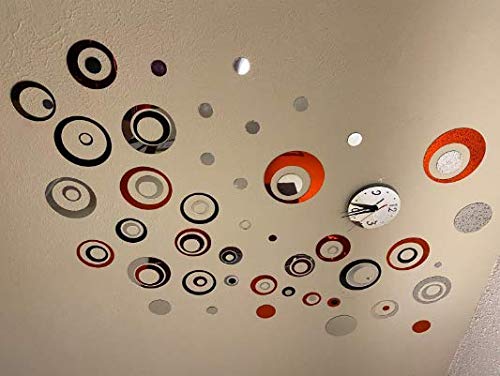 Image of Bikri Kendra -12 Ring Silver 12 Red 3D Acrylic Mirror Wall Decor Stickers - for Drawing Room Living Room Bedroom Kids Room Home & Office Sticker