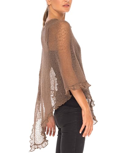 Image of SHU-SHI Women's Sheer Knit Poncho Shrug Lightweight Asymmetrical Ruffle Wrap Dressy Summer Shawl Cover Up Top