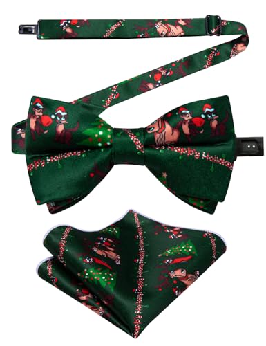 DiBanGu Boys Christmas Bowtie Set Silk Xmas Holiday Pre-tied Bowtie and pocket Square for Kids Festive Bow Tie with Gift Box