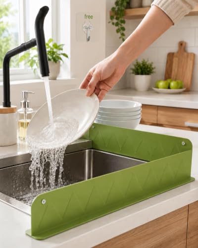 Image of Silicone Sink Splash Guard 48cm - Flexible Sink Water Stopper Strip for Kitchen Slab & Bathroom Basin, Easy to Clean Cut-to-Fit Edge Protector (Buy 2 get 1 Free)