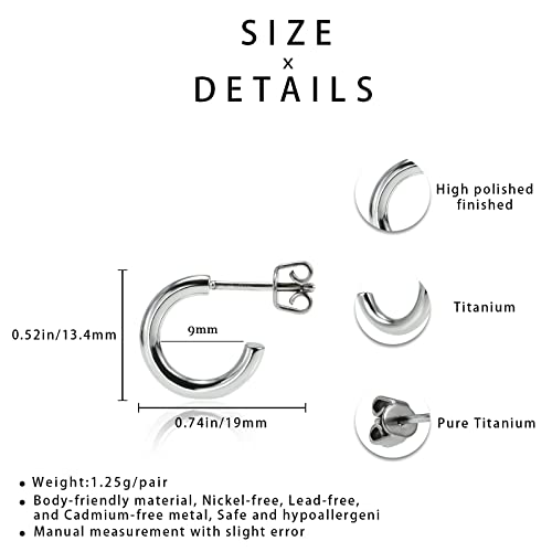 Tgnel Tiny Titanium Earrings Hoops Open C Titanium Hoops For Women Men, 2Mm Thin Lightweight Round Surgical Grade Titanium Earrings Hypoallergenic For Sensitive Ear (9Mm Silver) #TOP6
