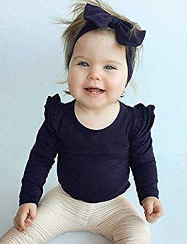 Infant Toddler Baby Girl Top 6 12 24 Months Clothes Basic Black Plain Ruffle Tee Long Sleeve T-Shirts Blouse Clothes 6-12 Months