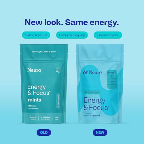 Image of Neuro Energy & Focus Mints - Sugar Free Breath Mints with 40mg Natural Caffeine, B Vitamins & L-Theanine - Vegan Brain Supplement for Exercise, Study & Daily Focus - Wintergreen, 90 ct