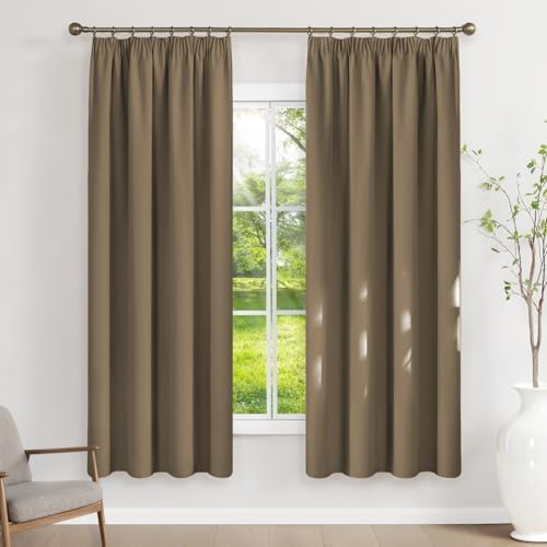 Runyéla Vorhänge Blickdicht mit Kräuselband Thermovorhänge Kälteschutz | 175Hx140Bcm,Cappuccino,2er Set,Verdunkelungsvorhänge für Schienensystem,Gardinen für Wohnzimmer,Blackout Cu